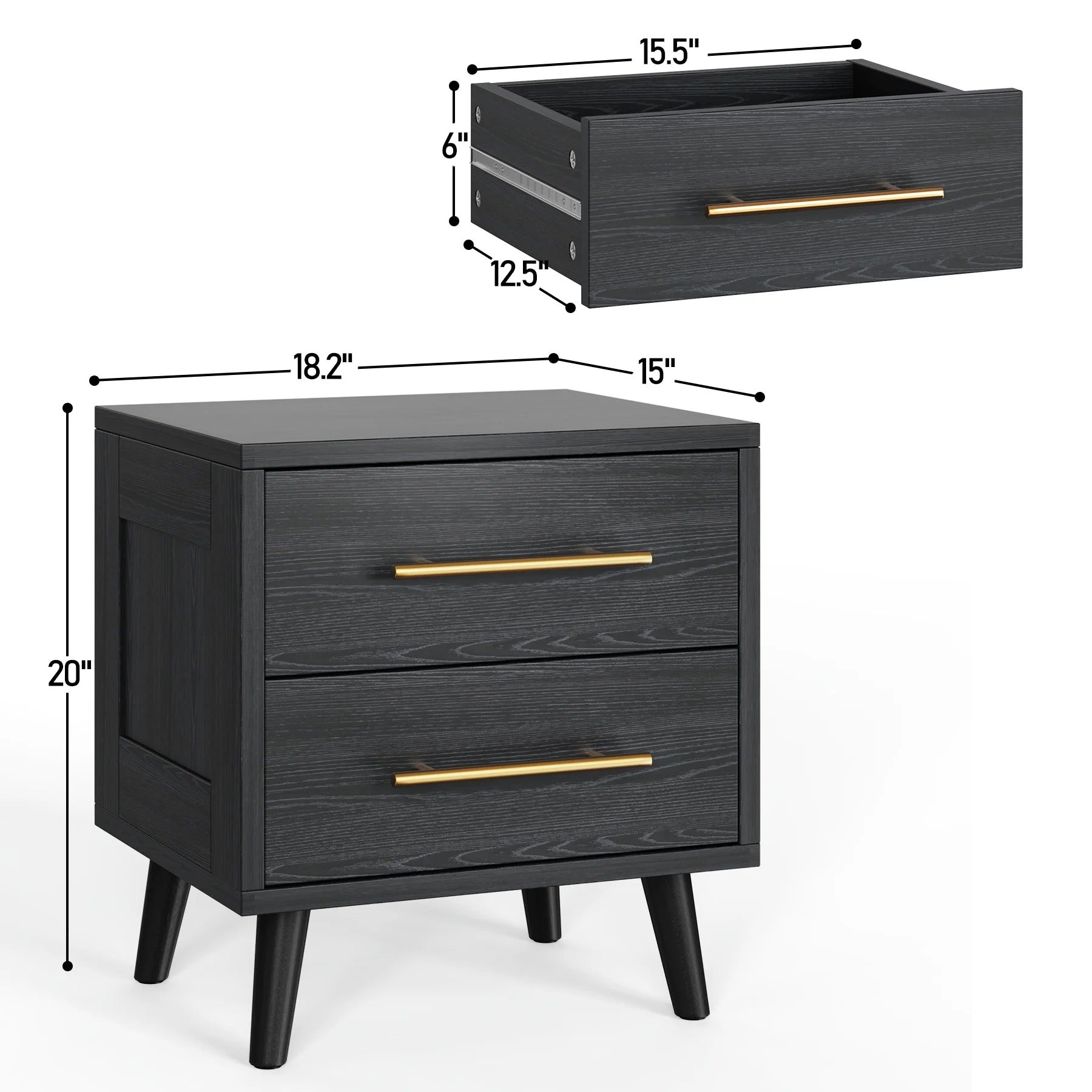 Bedroom Furniture Set - Includes Queen Bed Frame. Nightstands Set of 2. 5-Drawer Dresser & Double Wide 6-Drawer Dresser - Modern Storage Solution for Stylish Home Decor. Black