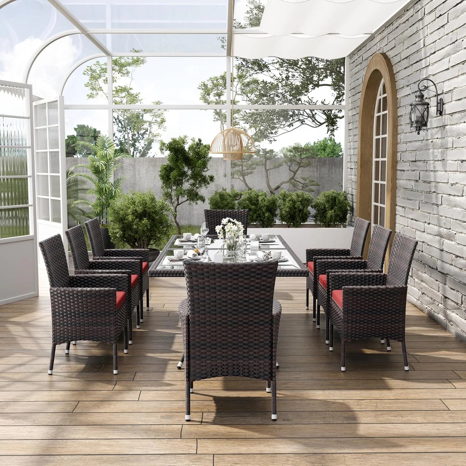 ALAULM 5 Pieces Patio Dining Set Outdoor Rattan Furniture with Square Glass Tabletop 4 Chairs with Cushions for Patio. Backyard Outdoor Kitchen Lawn & Garden Blue