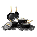 Thyme & Table 12-Piece Nonstick Signature Ribbed Cookware Set. Pots and Pans Set - Black & Gold