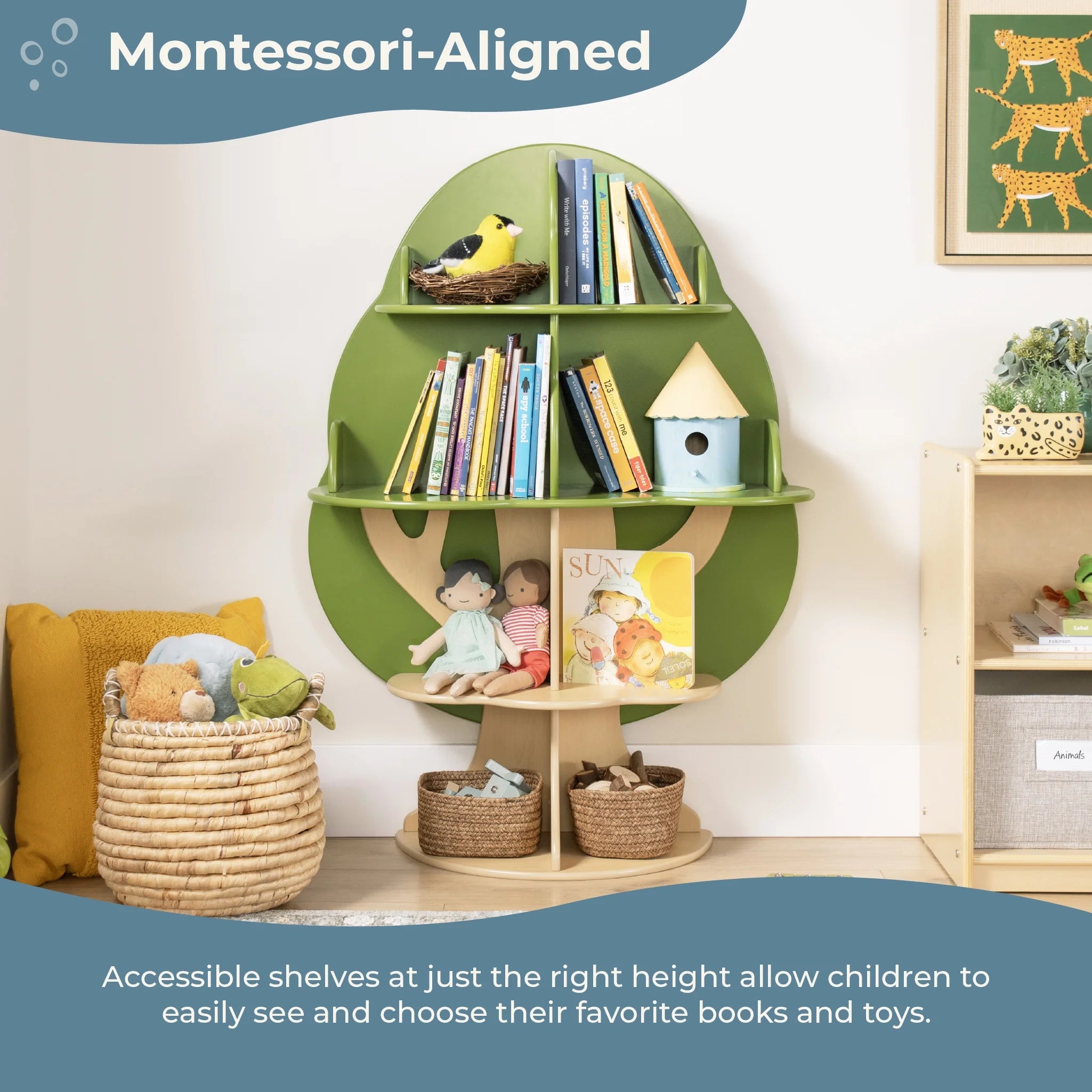 Guidecraft Tree Bookshelf for Kids: Montessori Wooden bookshelves and bookcases with 6 Shelves for Nursery. Homeschool. Daycare and Playroom Storage