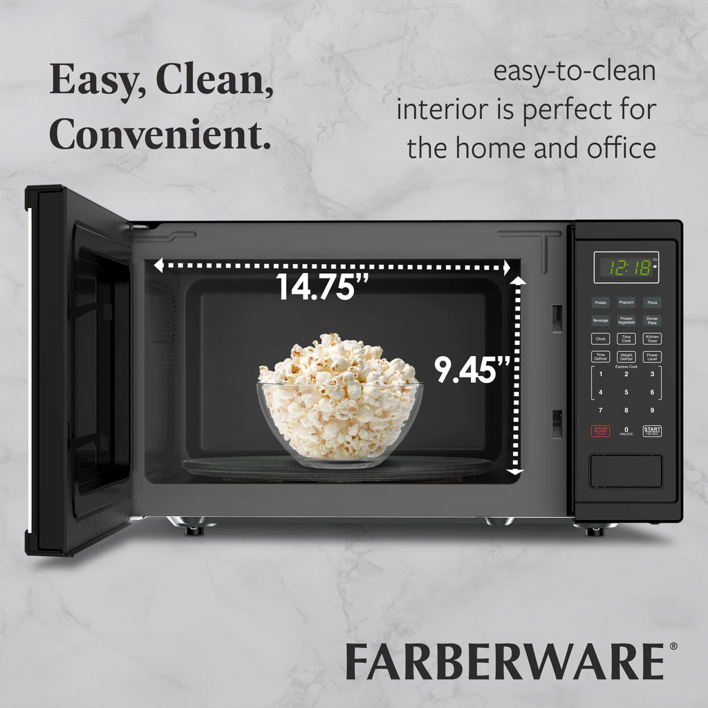 Farberware Countertop Microwave Ov 1100 Watts. 2.2 cu ft - Smart Sensor With LED Lighting and Child Lock - Perfect for Apartments and Dorms - Easy Clean Black Interior. Stainless Steel