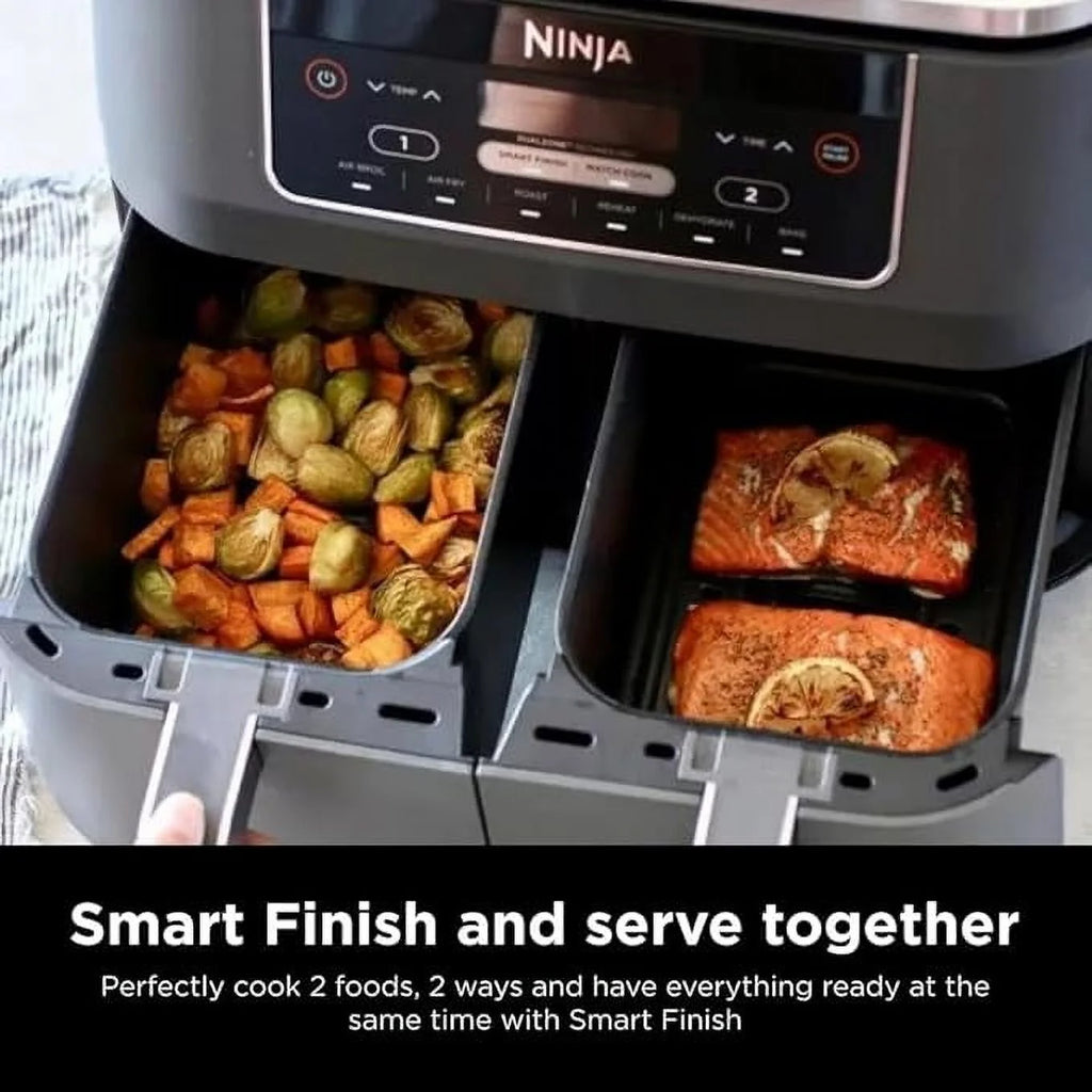 Ninja DZ201 Foodi 8 Quart 6-in-1 DualZone 2-Basket Air Fryer with 2 Independent Frying Baskets. Match Cook & Smart Finish to Roast. Broil. Dehydrate & More for Quick. Easy Meals. Grey