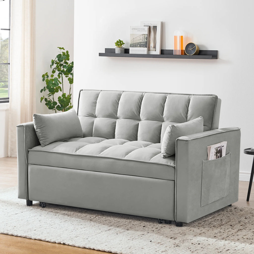 55 Inch Convertible Futon Sofa Bed.Modern Loveseat Sleeper Sofa Couch with Pull-Out Sofa Bed for Living Room.Small Space - Black