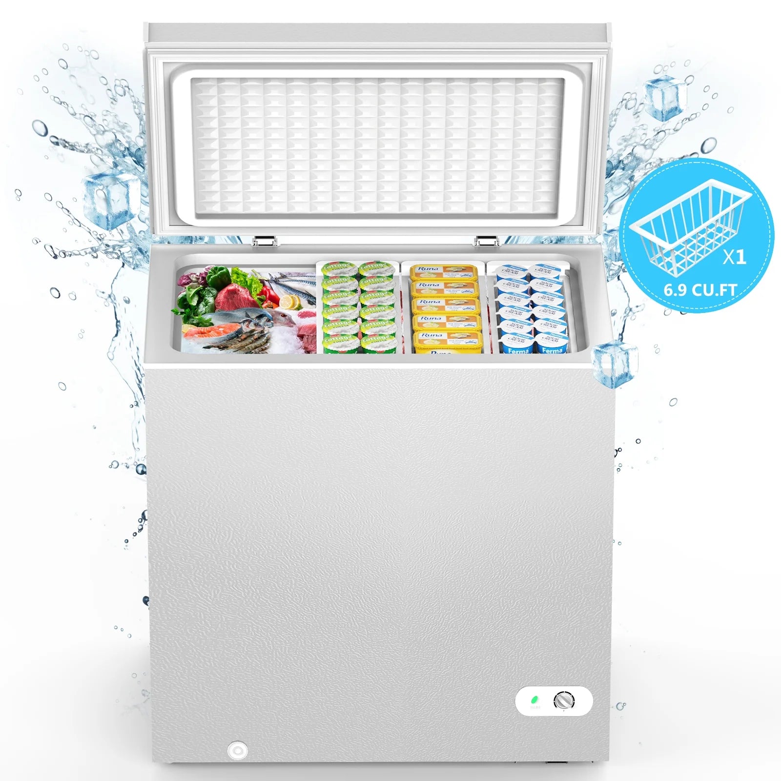 KNDKO 7.0 cu.ft. Chest Freezer with Adjustable Temperature. Free Standing Top Open Door Compact Freezer with Removable Basket for Kitchen/Home/Bar/Garage/Office