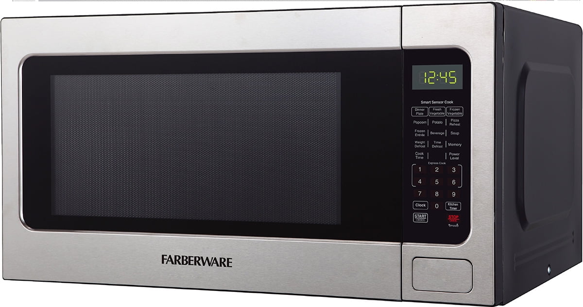 Farberware Countertop Microwave Ov 1100 Watts. 2.2 cu ft - Smart Sensor With LED Lighting and Child Lock - Perfect for Apartments and Dorms - Easy Clean Black Interior. Stainless Steel