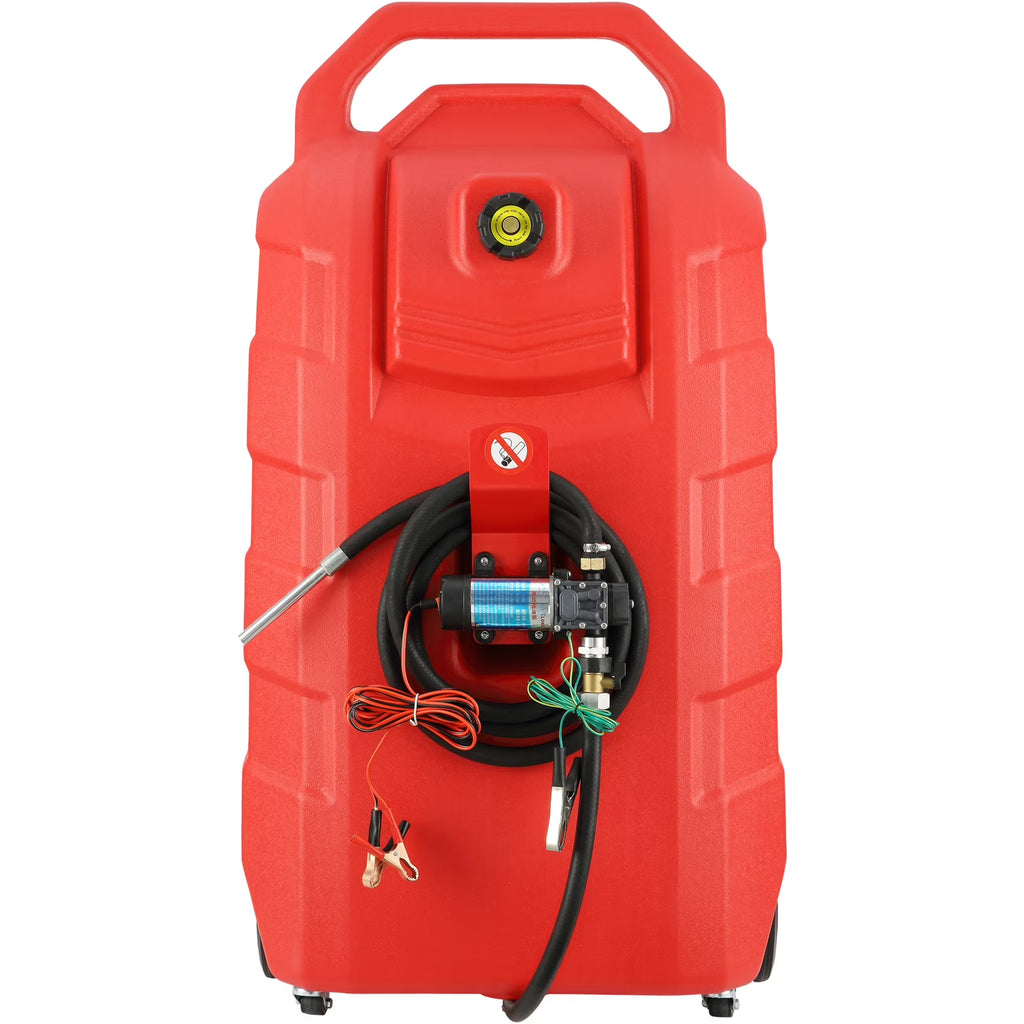 KFFKFF Fuel Carrier. 32 Gallon. Mobile Fuel Storage Unit On-Wheels. Equipped with 12V DC Transfer Pump. Gasoline Diesel Fuel Holder with 8.2 ft Hose. Flow Rate 7L/min. Suitable for Trucks. Boats