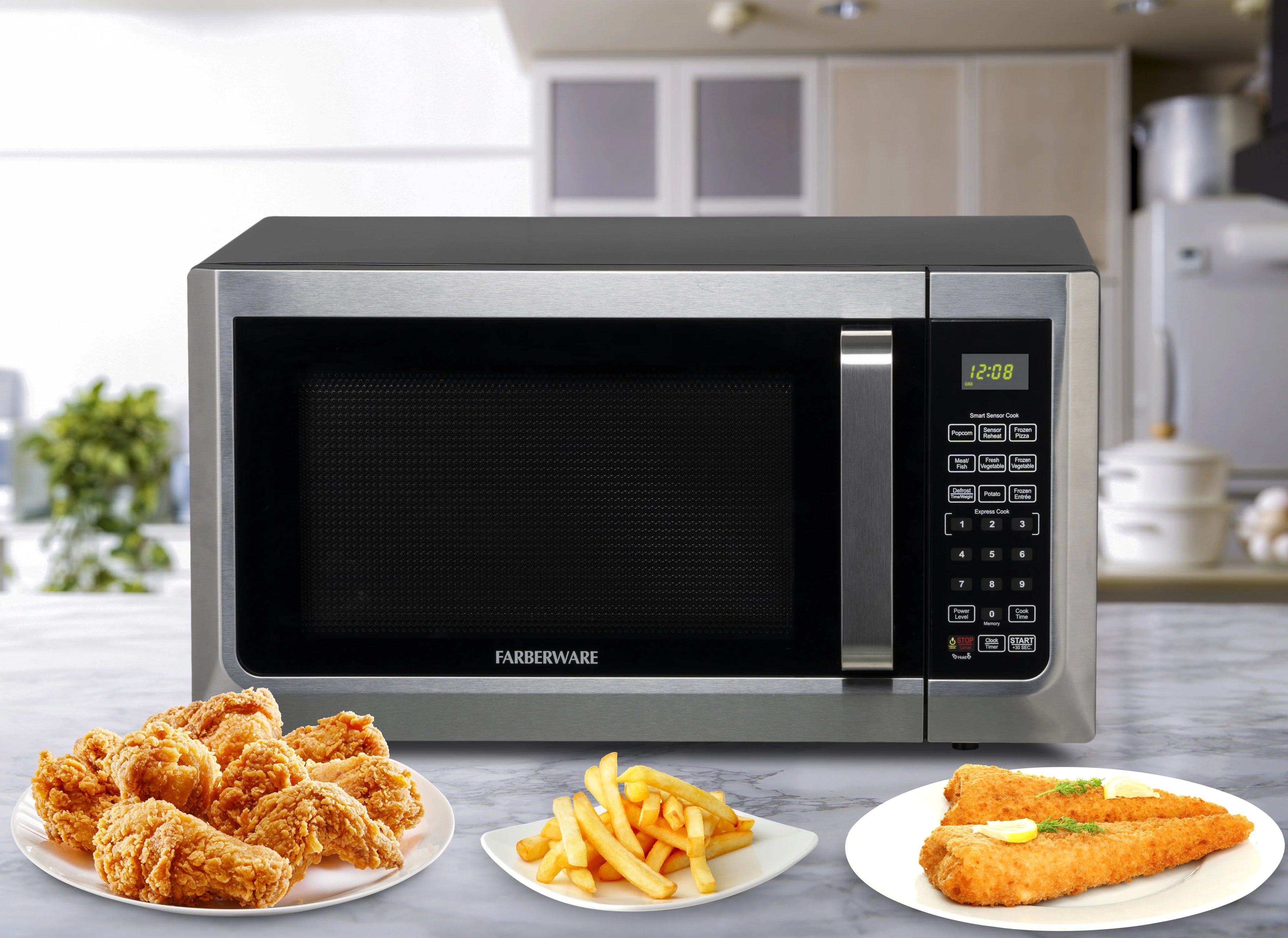 Farberware Countertop Microwave Ov 1100 Watts. 2.2 cu ft - Smart Sensor With LED Lighting and Child Lock - Perfect for Apartments and Dorms - Easy Clean Black Interior. Stainless Steel