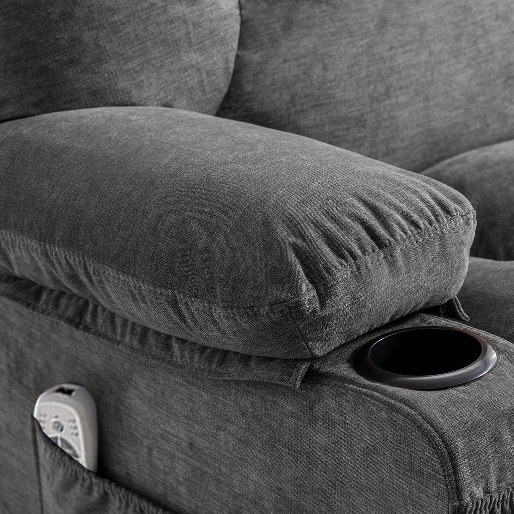 JONPONY Manual Recliner Chair with Heat Therapy and Massage Function. Heavy Duty Reclining Mechanism Massage Chair. Elderly Single Rocker Sofa with Cup Holders for Bedroom Home Theater.Grey