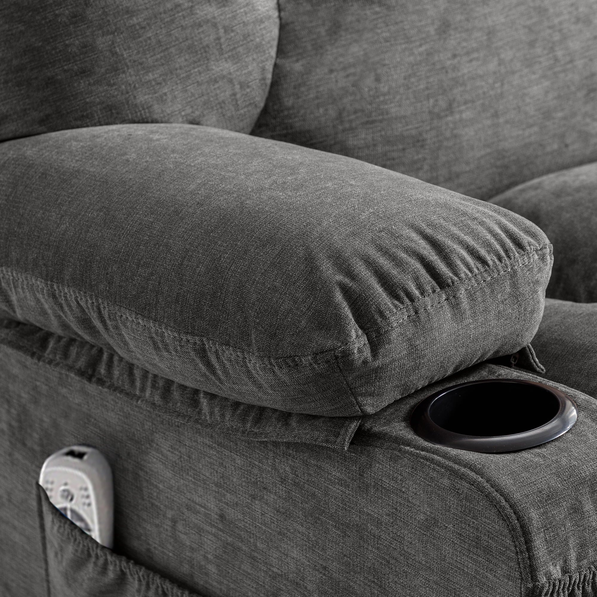 JONPONY Manual Recliner Chair with Heat Therapy and Massage Function. Heavy Duty Reclining Mechanism Massage Chair. Elderly Single Rocker Sofa with Cup Holders for Bedroom Home Theater.Grey