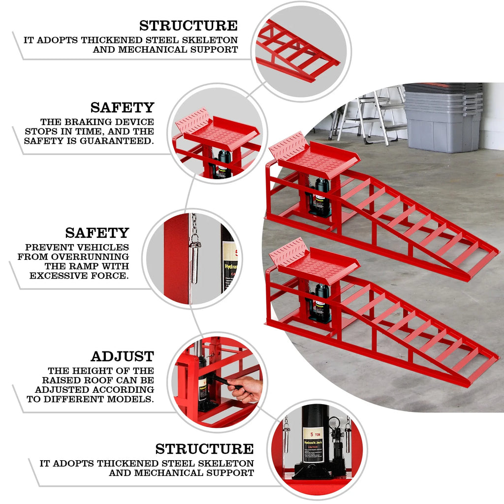 Lafati 2-Pack Hydraulic Car Ramps: Heavy-Duty Vehicle Ramps with 5T / 10000lbs Jack Load Capacity. Portable Design for Effortless Oil Changes and Car Lifts