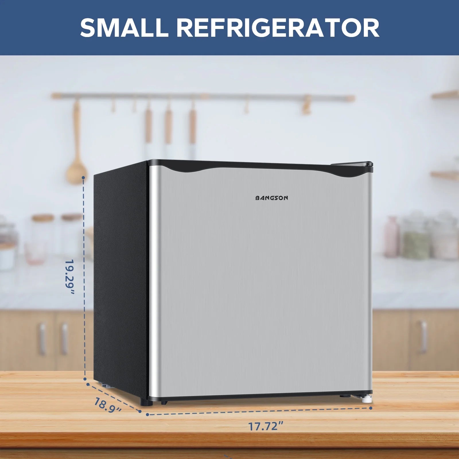 BANGSON Small Refrigerator.1.6 Cu.ft Mini Fridge with Freezer. Single Door. Silver