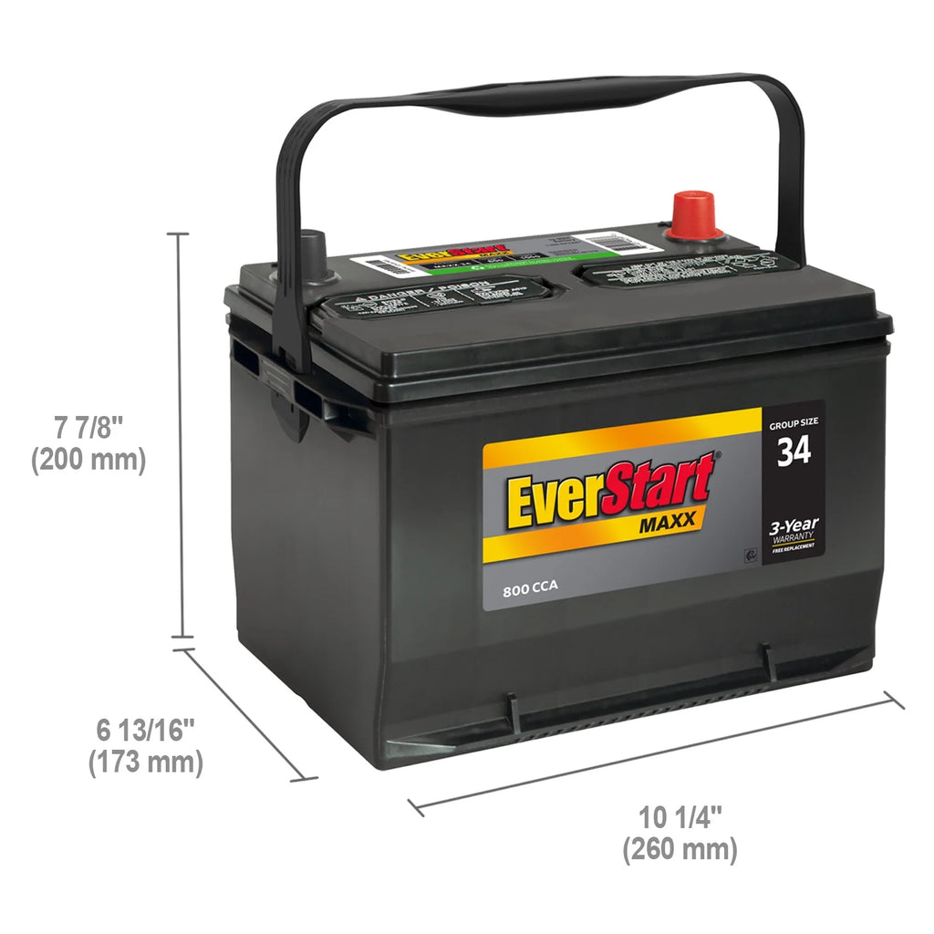 EverStart Maxx Lead Acid Automotive Battery. Group Size 34 12 Volt. 800 CCA
