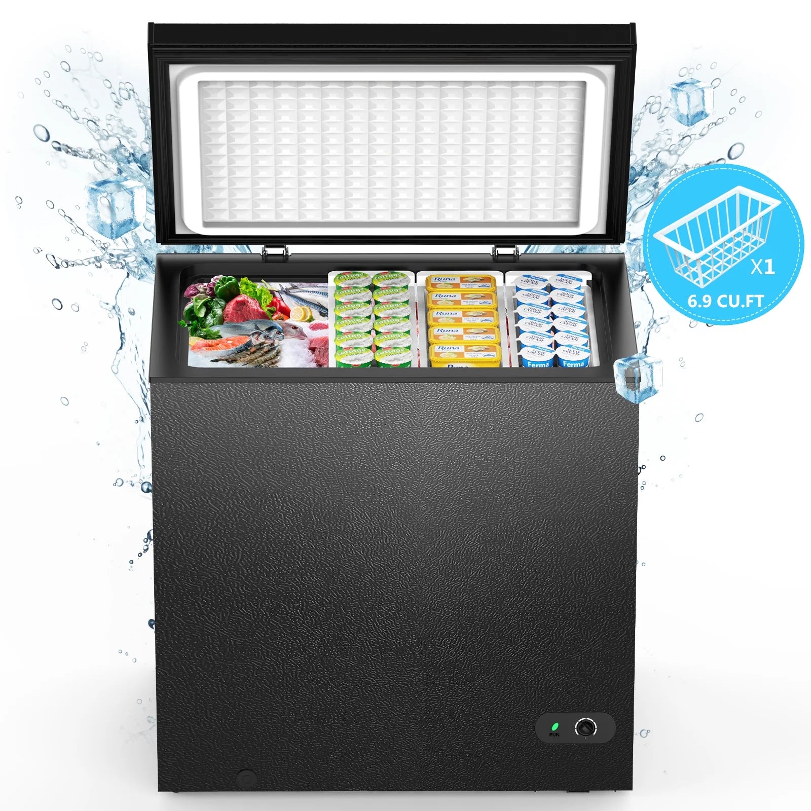 KNDKO 7.0 cu.ft. Chest Freezer with Adjustable Temperature. Free Standing Top Open Door Compact Freezer with Removable Basket for Kitchen/Home/Bar/Garage/Office