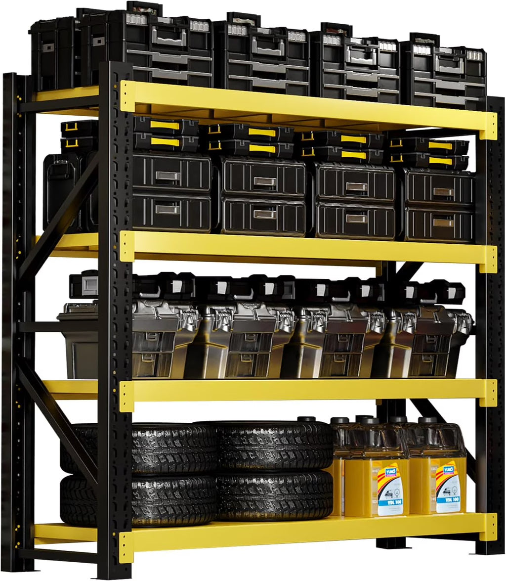 3000LBS Heavy-Duty Garage Shelving. 31.5 W Metal Shelves. 4-Tier Adjustable Garage Shelving Units. Storage Racks for Warehouse. Workshop