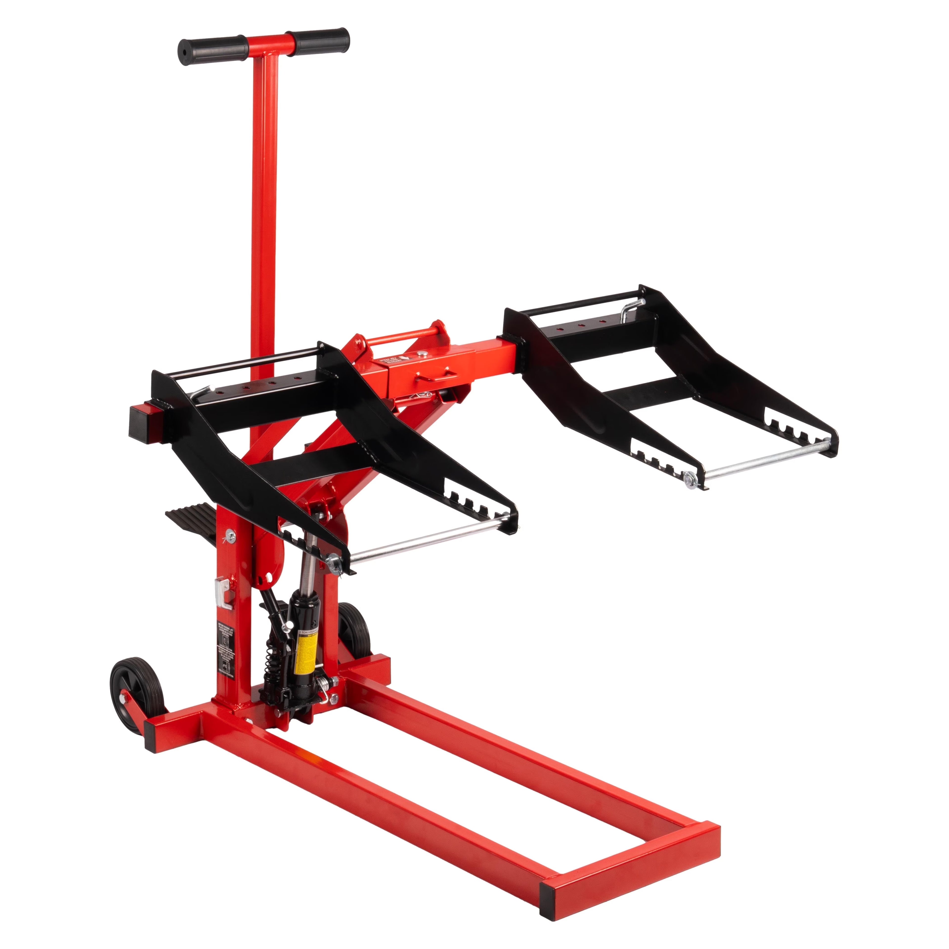 300lb Capacity. Adjustable Riding Lift Jack Heavy Duty Construction with Safety Lock. Non-Slip Wheels&Handle for Tractors. Atvs and Zero Turn Lawn Mowers
