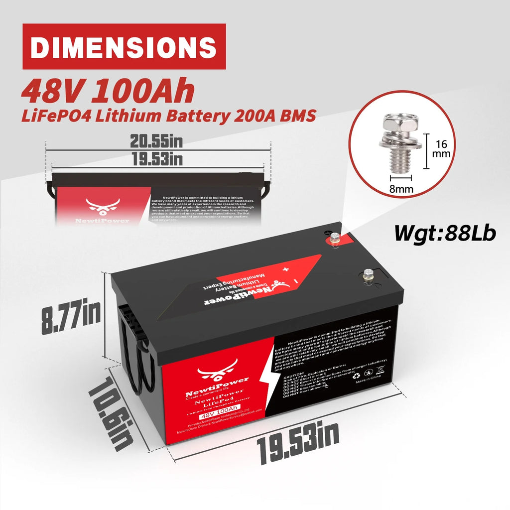 48V 100Ah LiFePO4 Lithium Battery.200A BMS.10000+ Deep Cycle Lithium Iron Phosphate Battery Great for Golf Cart. RV. Marine and Off Grid Applications