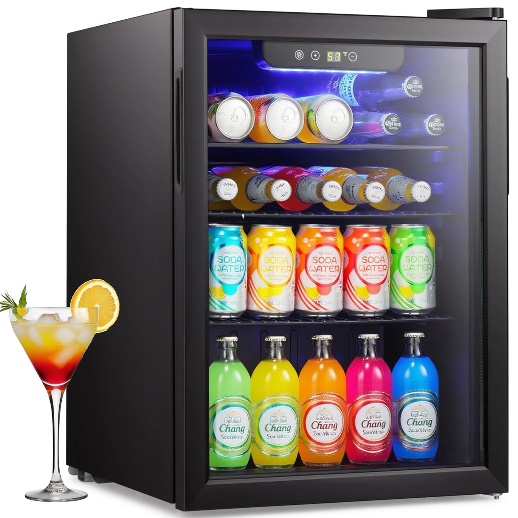 Auseo 1.3 Cu.ft. Mini Beverage Refrigerator Cooler - 55 Can &12 Bottle Mini Fridge with Double Glass Door. for Home/Bar/Office. Electronic touch control