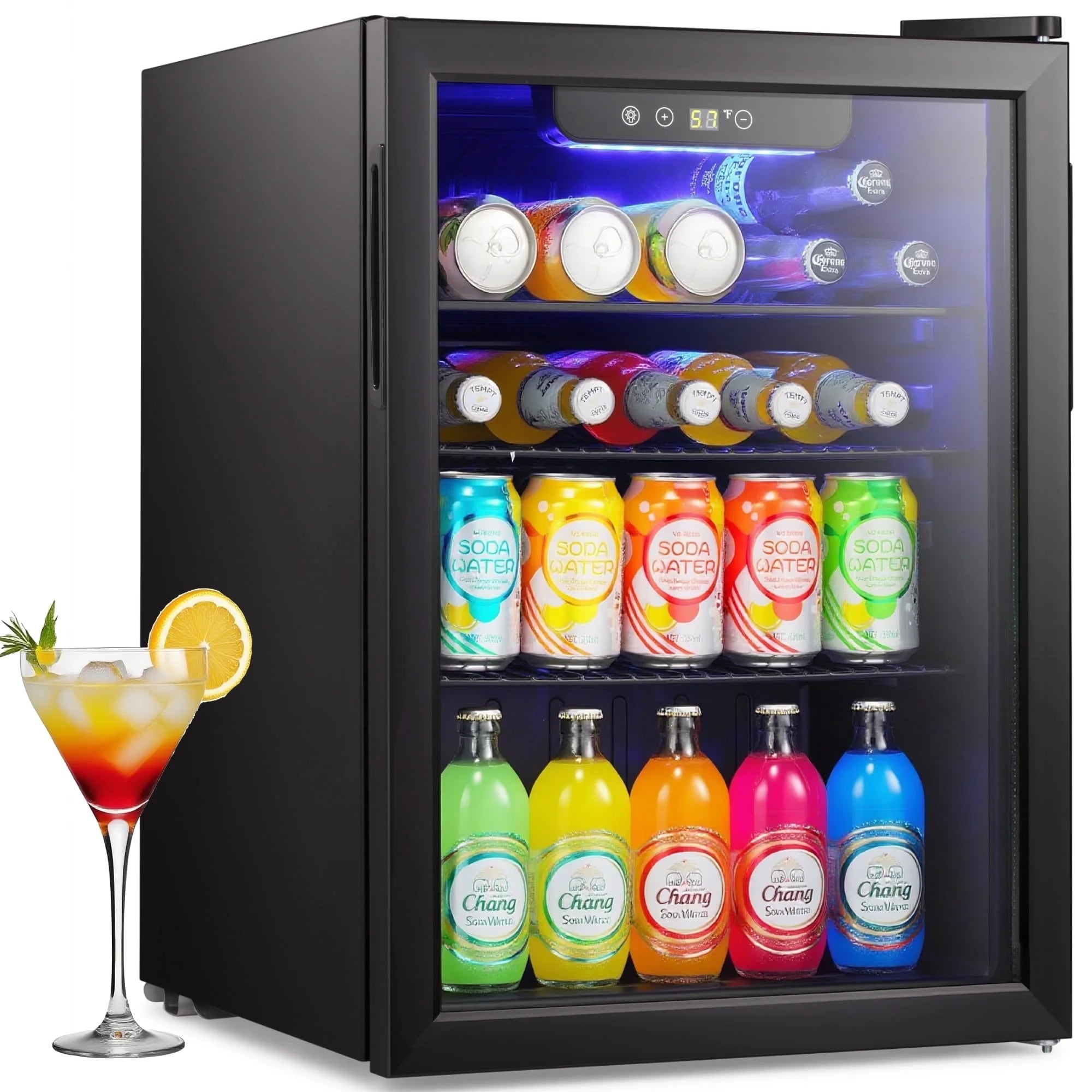 Auseo 1.3 Cu.ft. Mini Beverage Refrigerator Cooler - 55 Can &12 Bottle Mini Fridge with Double Glass Door. for Home/Bar/Office. Electronic touch control