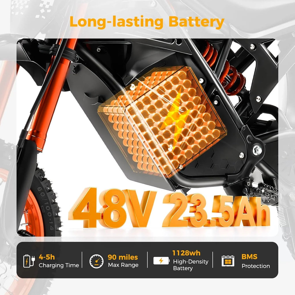 GT73 PRO 338 NM Electric Dirt Bike for Adults.3000W(Peak)Dual Motor 50Mph Max Speed.60V 50MPH 36.4AH Dual Battery Ebike.85 Miles Range. 25 Motorcycle Tires. All-Terrain for Mountain. Snow. UL2849