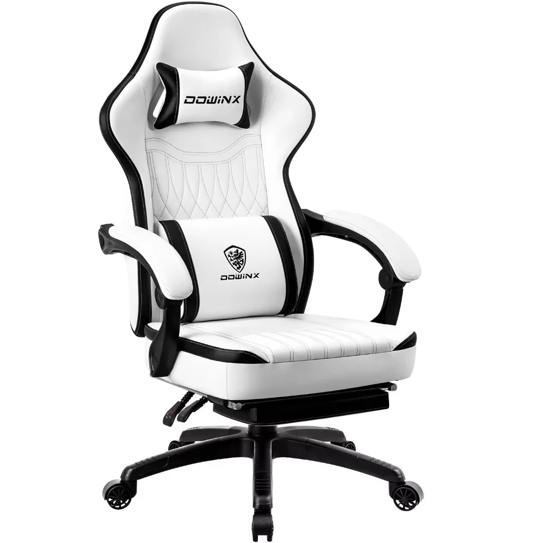 Dowinx Gaming Chair Breathable PU Leather Gamer Chair with Pocket Spring Cushion. Ergonomic Computer Chair with Massage Lumbar Support.Adjustable Swivel Task Chair with Footrest(Brown)