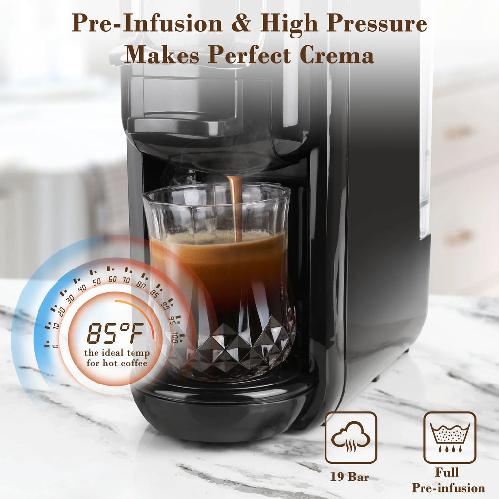 Espresso Maker for Nespresso Capsule. Lavazza Blue Capsule & Coffee Powder. 19 Bar Pump Pressure Makes Authentic Espresso Coffee. Mini Espresso Coffee Machines with Removable Water Tank.