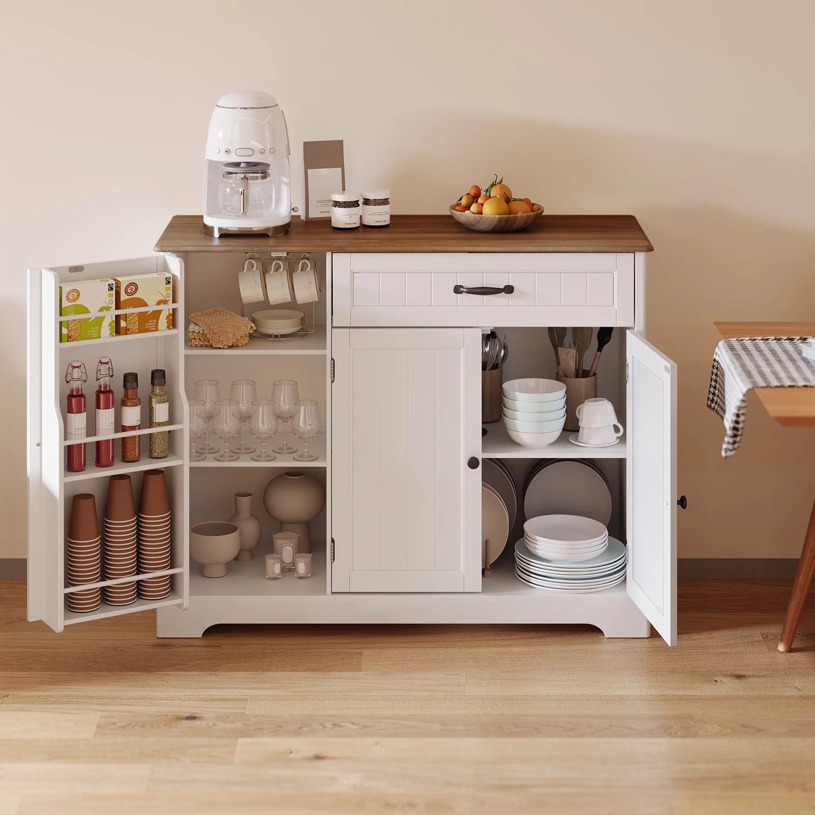Coffee Bar. Lofka 42 Kitchen Storage Cabinet. Sideboard Buffet Cabinet with 8 Shelves. 1 Drawer
