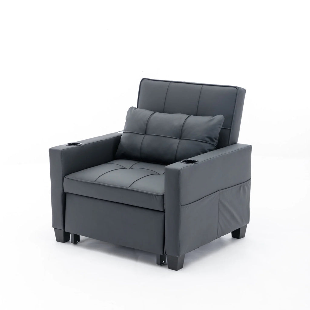 Convertible Futon Sofa Bed. 3-in-1 Multi-Functional Sleeper Chair Bed with USB Ports. Adjustable Backrest Recliner.for Living Room Bedroom Small Space. Tech Cloth. Dark Grey