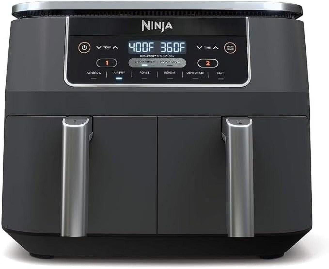 Ninja DZ201 Foodi 8 Quart 6-in-1 DualZone 2-Basket Air Fryer with 2 Independent Frying Baskets. Match Cook & Smart Finish to Roast. Broil. Dehydrate & More for Quick. Easy Meals. Grey