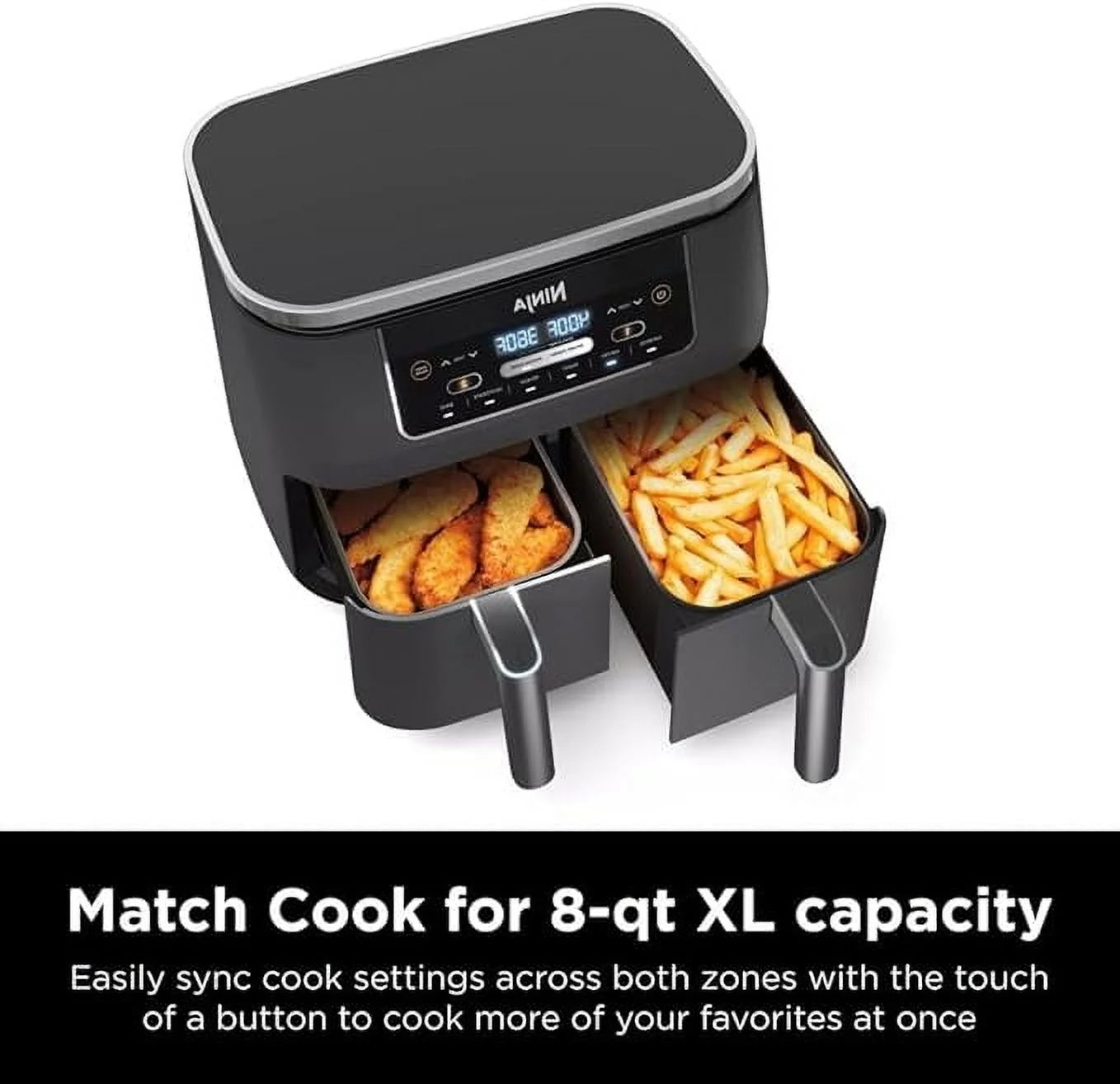 Ninja DZ201 Foodi 8 Quart 6-in-1 DualZone 2-Basket Air Fryer with 2 Independent Frying Baskets. Match Cook & Smart Finish to Roast. Broil. Dehydrate & More for Quick. Easy Meals. Grey
