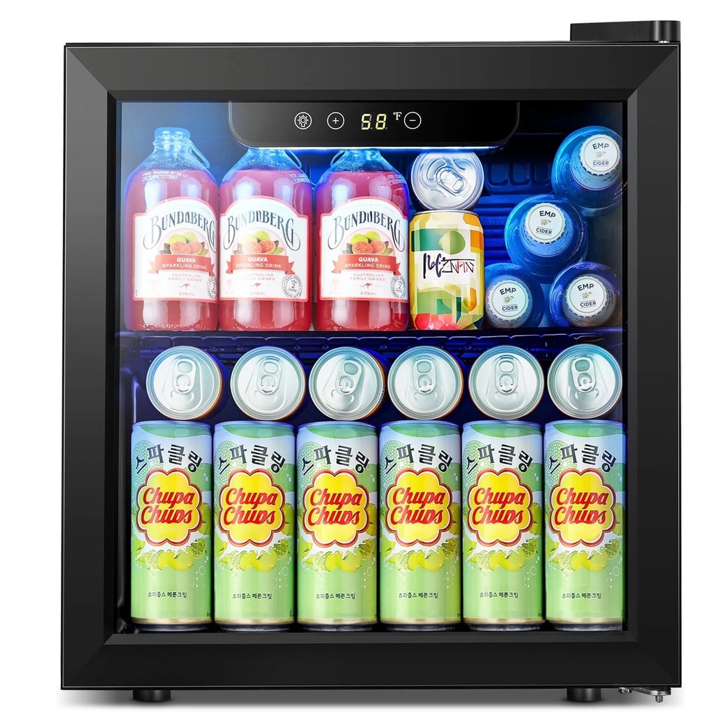 Auseo 1.3 Cu.ft. Mini Beverage Refrigerator Cooler - 55 Can &12 Bottle Mini Fridge with Double Glass Door. for Home/Bar/Office. Electronic touch control