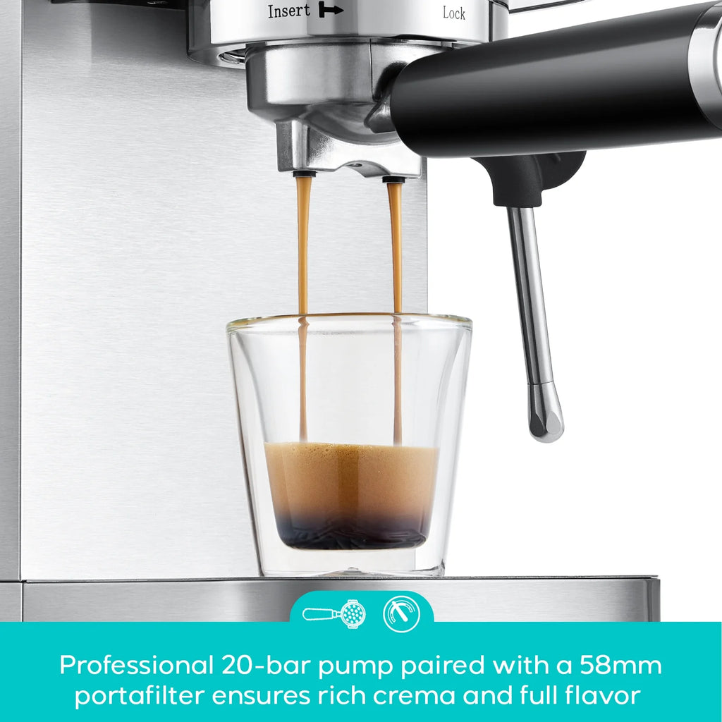 CASABREWS 3700Gense. 20 Bar Espresso Machine and Coffee Maker with Milk Frother. Silver
