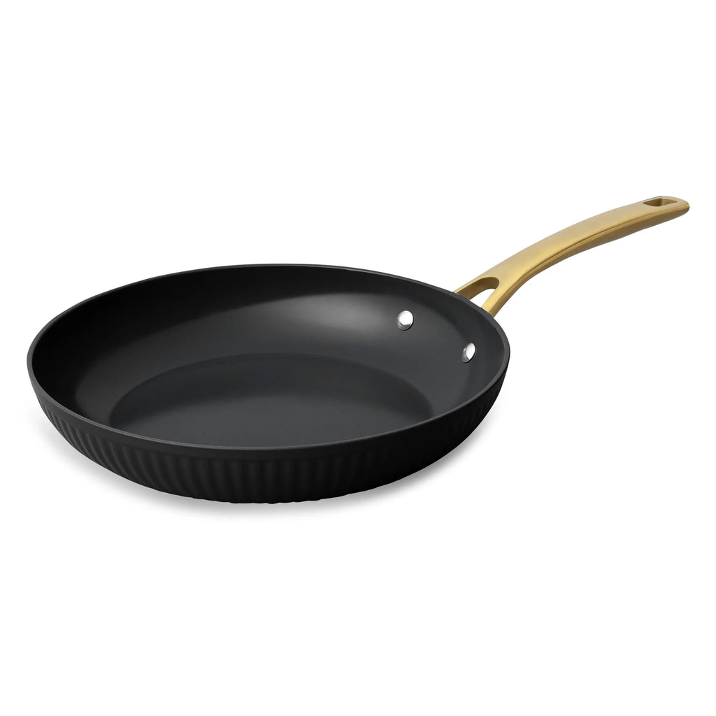 Thyme & Table 12-Piece Nonstick Signature Ribbed Cookware Set. Pots and Pans Set - Black & Gold