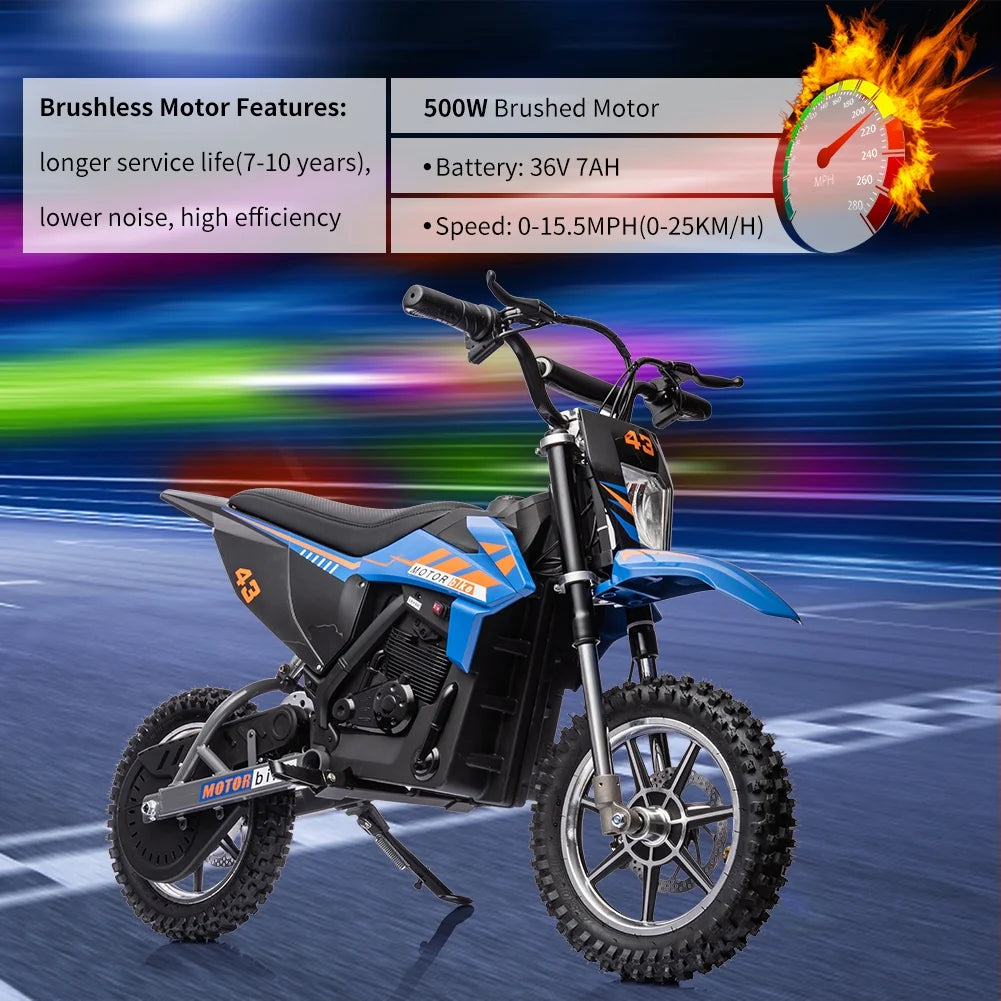 COZONY 36V Kids Electric Dirt Bike.15.5MPH Kids Electric Motorcycle W/ 350W Brushless Motor��LED lights. Air-Filled Tires. Leather Seat.Disc Brake.Max Load 175 Lbs.for Kids Ages 14+ Teenagers. Black