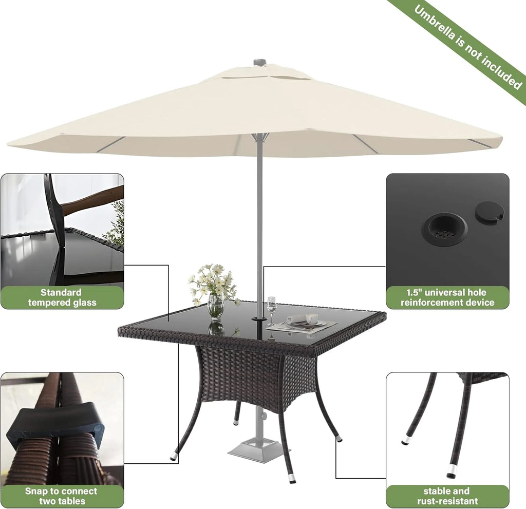 ALAULM 5 Pieces Patio Dining Set Outdoor Rattan Furniture with Square Glass Tabletop 4 Chairs with Cushions for Patio. Backyard Outdoor Kitchen Lawn & Garden Blue