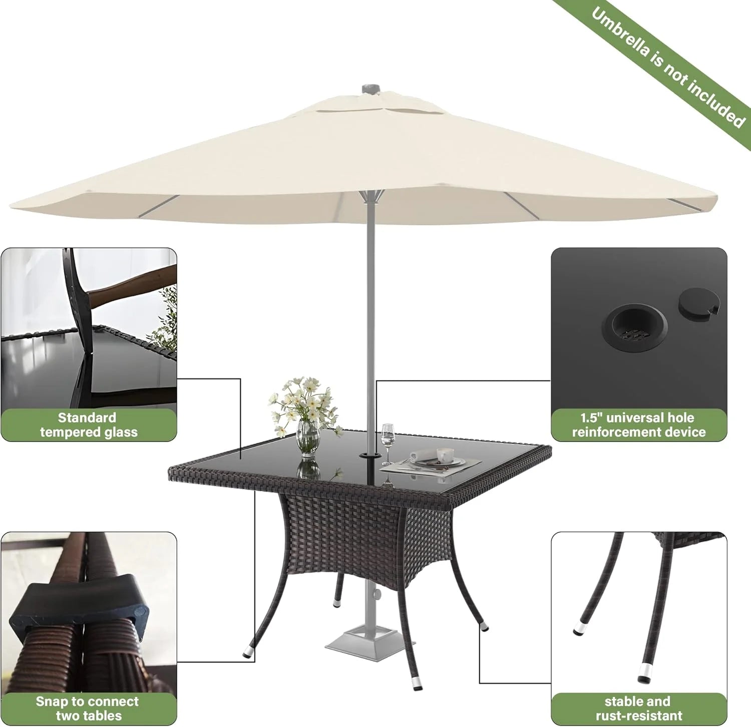 ALAULM 5 Pieces Patio Dining Set Outdoor Rattan Furniture with Square Glass Tabletop 4 Chairs with Cushions for Patio. Backyard Outdoor Kitchen Lawn & Garden Blue