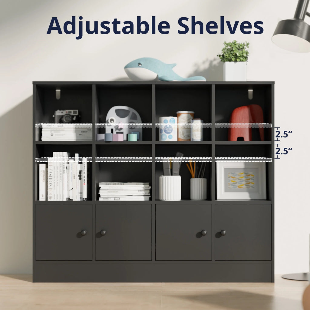 Cozy Castle 3-Tier Open Cube Bookcase with 12 Cubes and 4 Doors. Adjustable Shelves. White