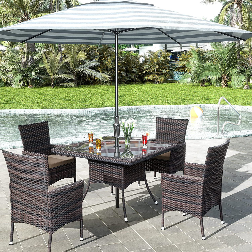 ALAULM 5 Pieces Patio Dining Set Outdoor Rattan Furniture with Square Glass Tabletop 4 Chairs with Cushions for Patio. Backyard Outdoor Kitchen Lawn & Garden Blue
