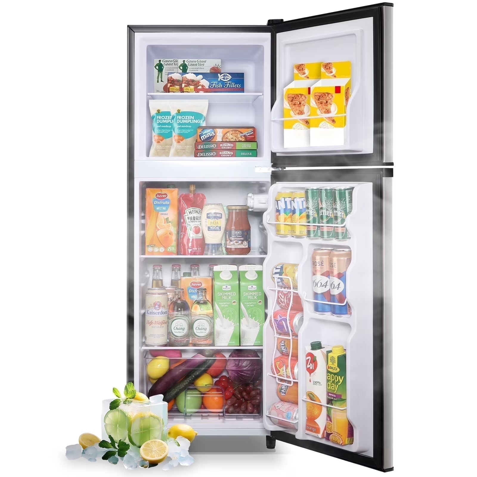 WANAI 5.0 Cu.ft Mini Refrigerator with Freezer 7 Settings Temp Adjustable Large Compact Fridge Silver