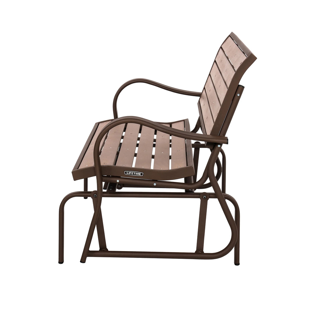 Lifetime Outdoor Glider Bench. Faux Wood. Brown 60290