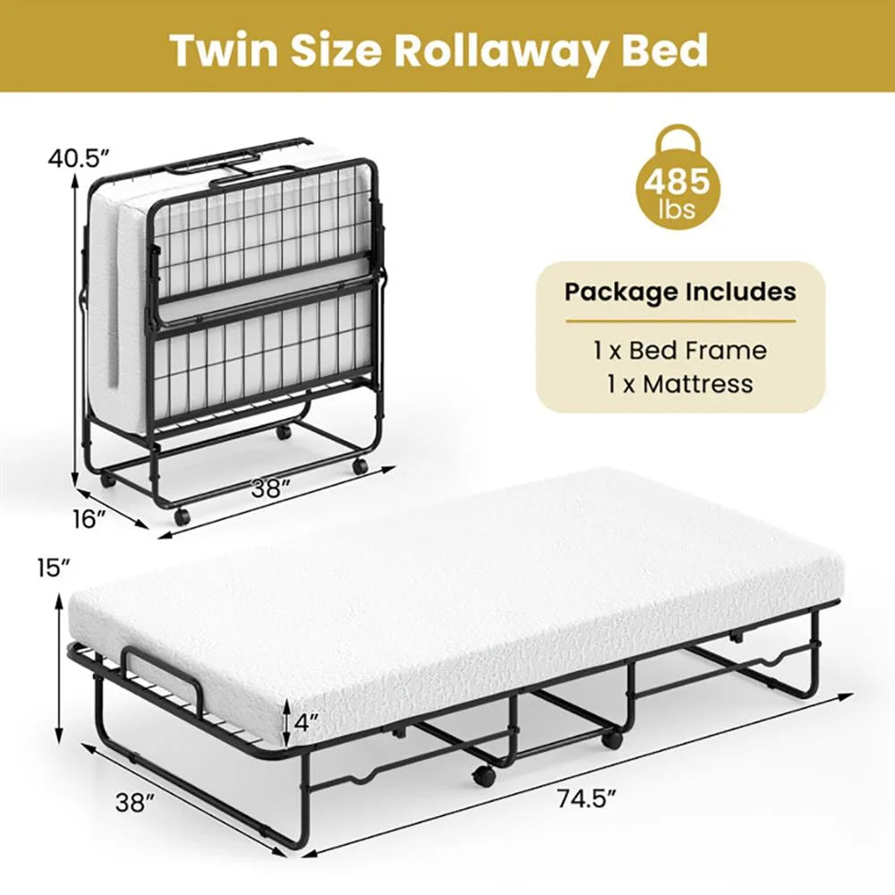 Kepooman Twin Size Folding Bed with Memory Foam Mattress and Heavy-duty Metal Frame