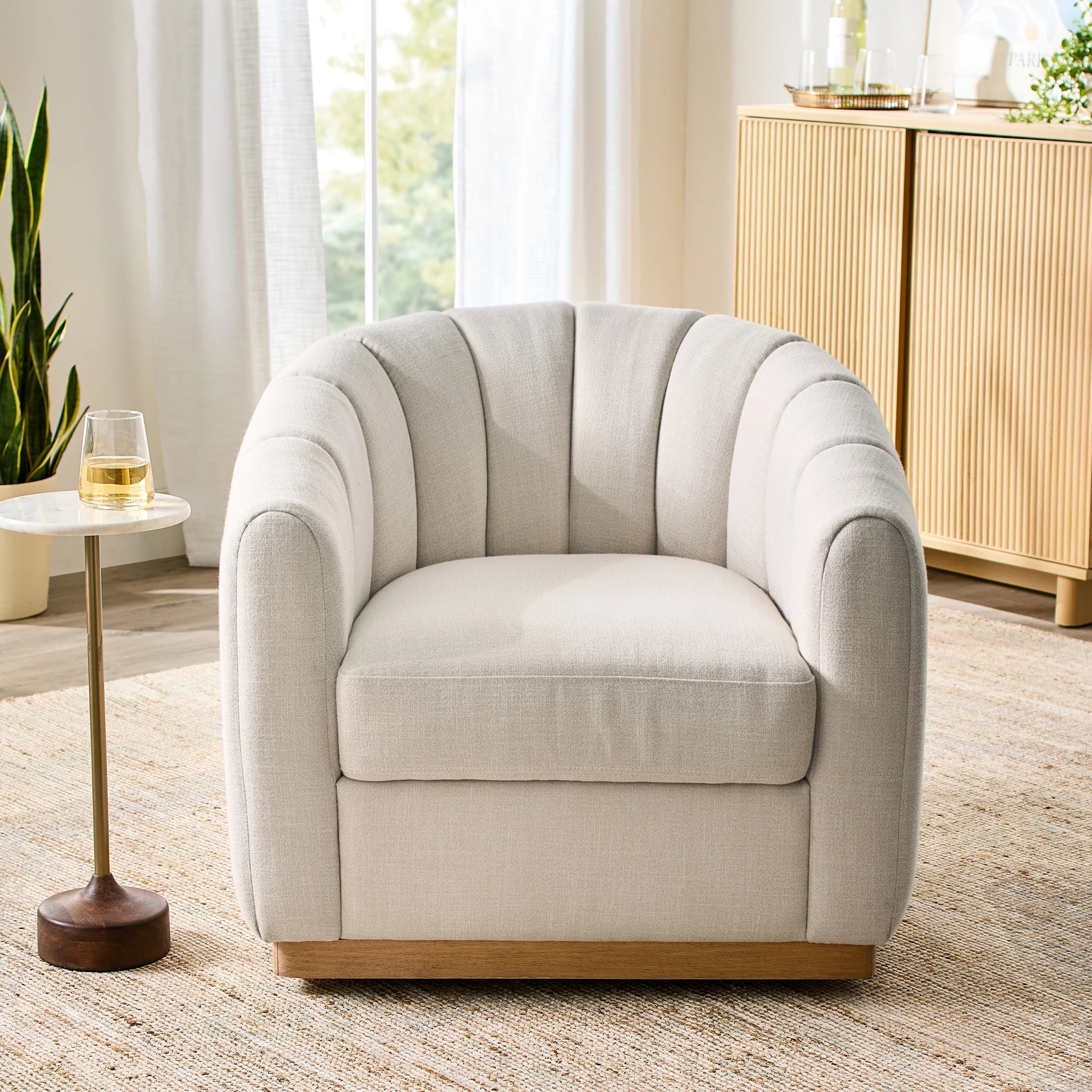 Better Homes & Gardens Lillian Accent Swivel Chair. Cream Linen