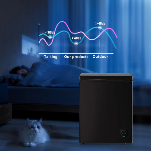 3.6 Cu.ft Chest Mini Freezer with Wheels Deep Freezer for Bulk Storage Top Open Door 2 Removable Baskets 7 Modes Temperature for Home Apartment Kitchen Black