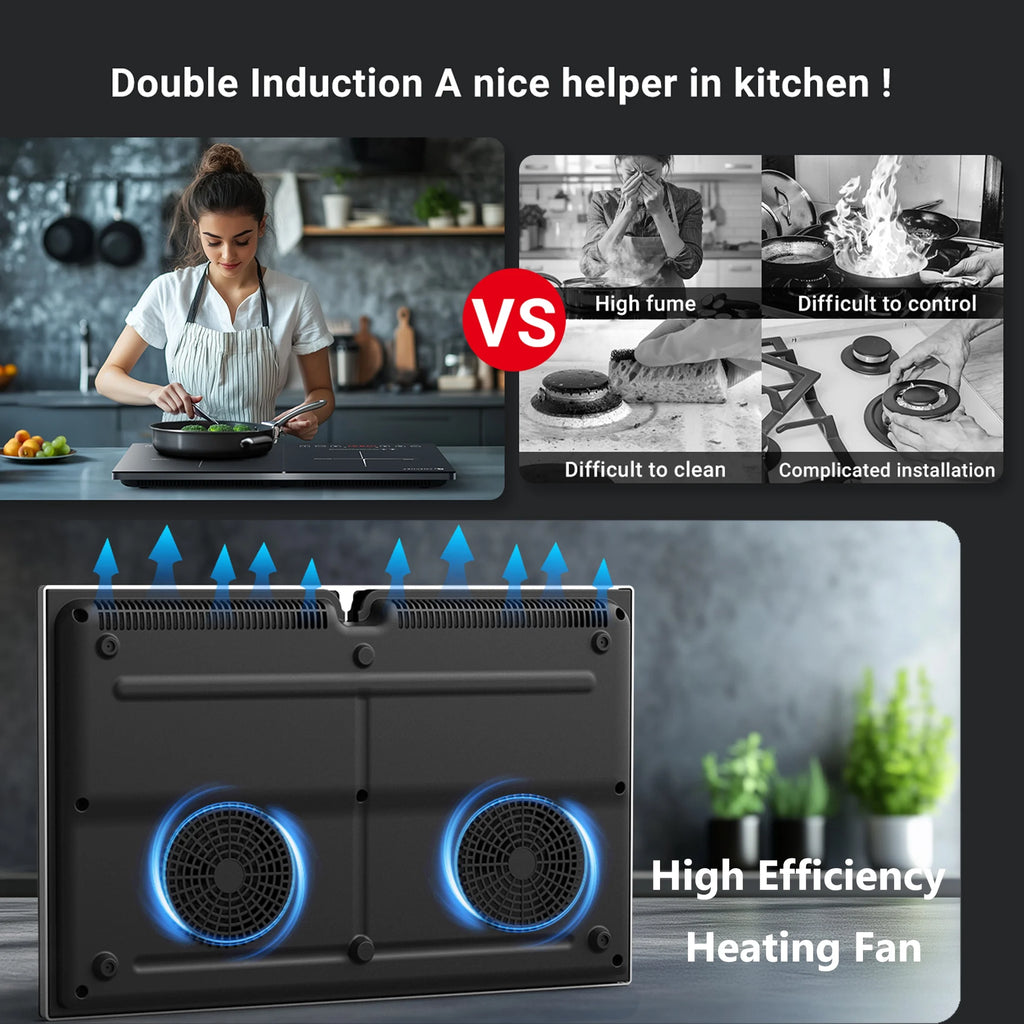 Aobosi Double Induction Cooktop with 2 Burners. 1800W Electric Stove Cooktop with Sensor Touch. 10 Temperature 9 Power Settings