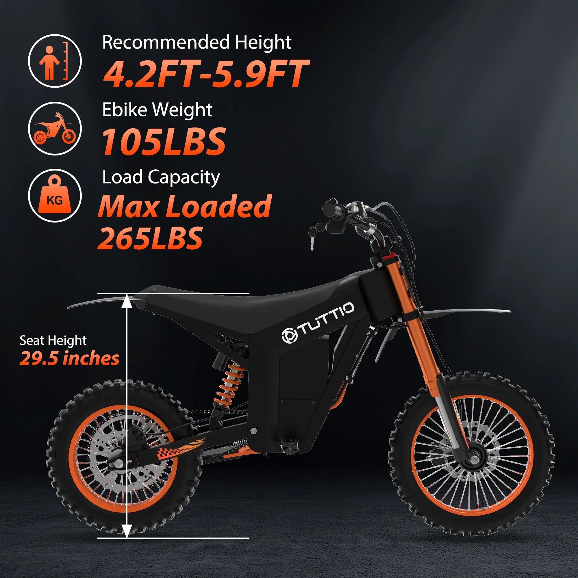 TUTTIO Soleil01 2000W Electric Dirt Bike Adult. 48V 21AH 37MPH. Electric Motorcycle 14&12Tire Off-Road Dirt EBikes Full suspension