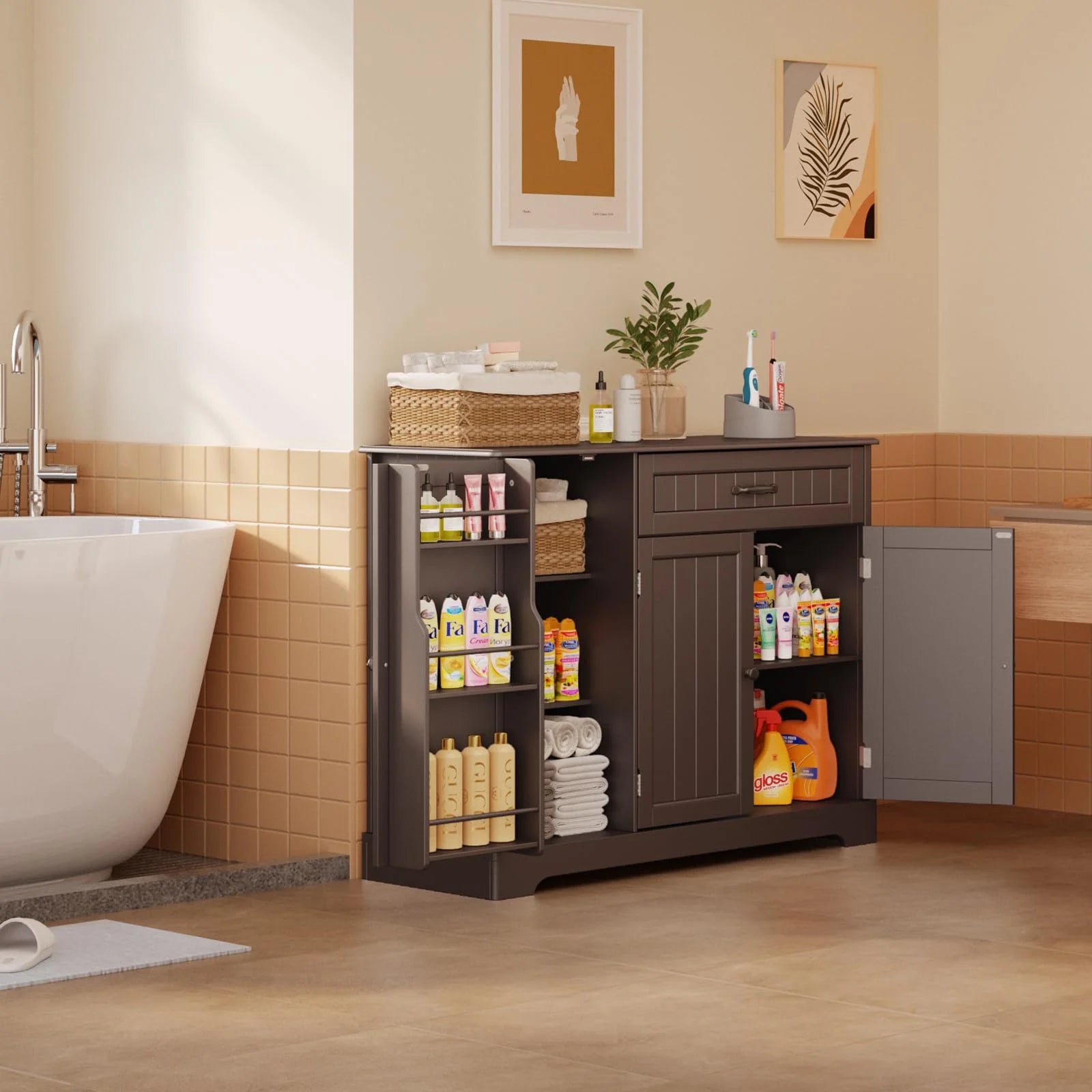 Coffee Bar. Lofka 42 Kitchen Storage Cabinet. Sideboard Buffet Cabinet with 8 Shelves. 1 Drawer