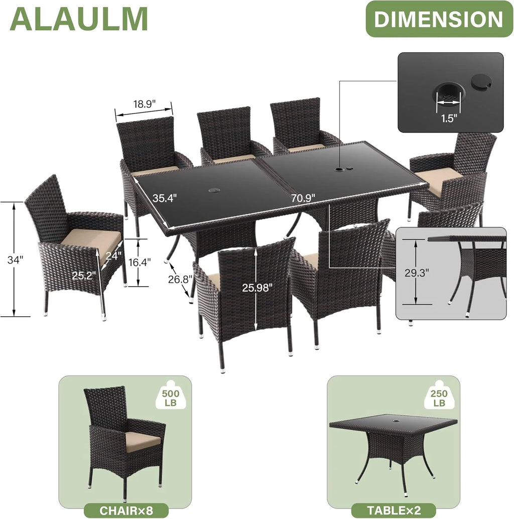 ALAULM 5 Pieces Patio Dining Set Outdoor Rattan Furniture with Square Glass Tabletop 4 Chairs with Cushions for Patio. Backyard Outdoor Kitchen Lawn & Garden Blue