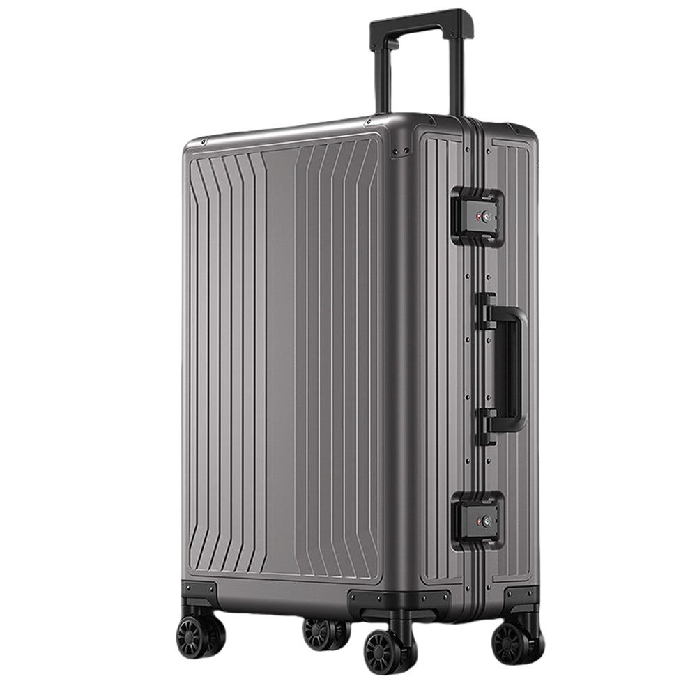All Aluminum Magnesium Hardshell Carry on Luggage with Wheels. Modern Zipperless Hardshell Checked Luggage with TSA Lock. Airline Approved Metal Suitcase Travel Metal Rolling Luggage