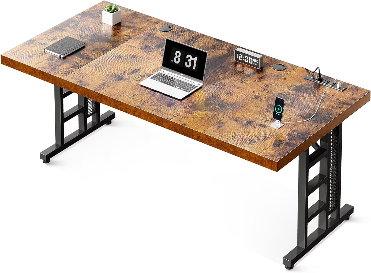 Coleshome 71 Inch Executive Desk with USB Ports. Large Computer Desk with Extra Thick. Long Mordern Office Desk. Workstation Business Furniture for Home Office. Vintage