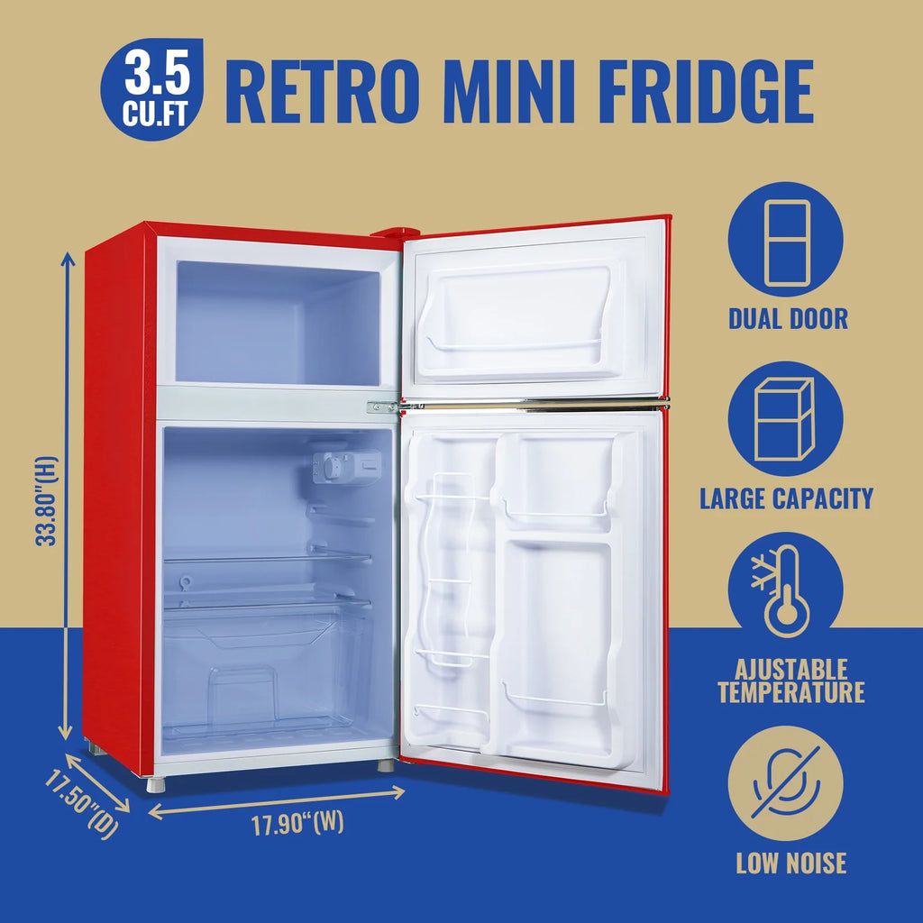 Tacool 3.5 Cu.ft Retro Mini Fridge with Freezer. 2 Door Small Refrigerator with 7 Adjustable Thermostat for Home. Blue