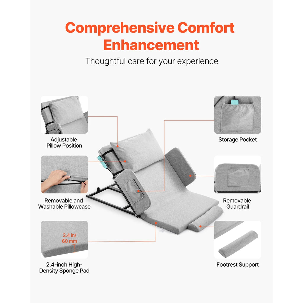 KFFKFF Electric Adjustable Bed Backrest. 300 lbs Capacity. 4-68�� Incline. with Armrest & Storage Pocket. Machine Washable. Ideal for Pregnant Women. Elderly. and Patients